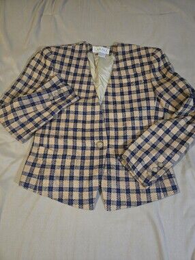Vintage Carlisle 100% Silk Plaid Structured Blazer Jacket Size 6